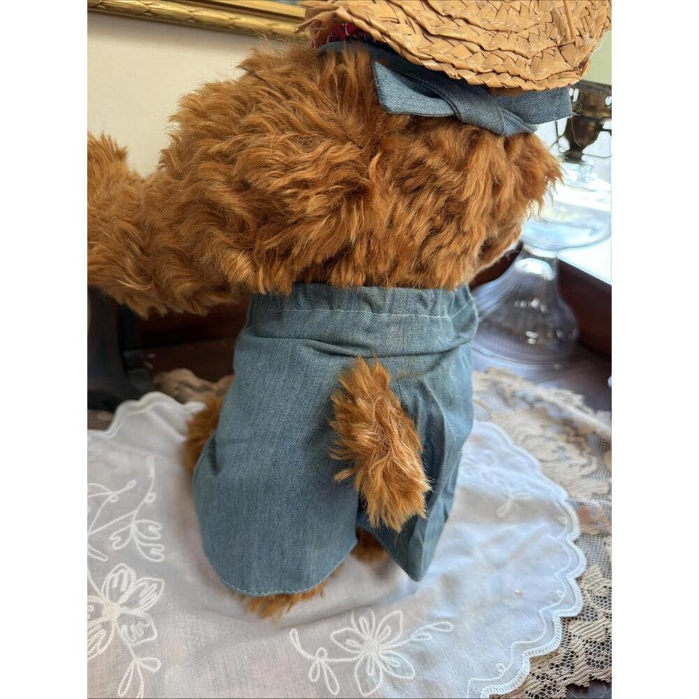 Large Mohair Teddy Bear 18” Farmer Overalls Egg Pail By Luckeye Medford Signed - Picture 8 of 14